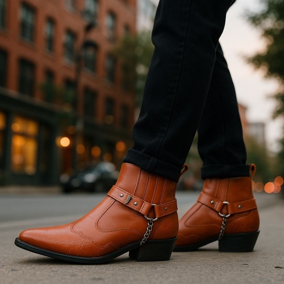 Unbranded Other - Western Biker Ankle Boot Chain Zip Vegan Friendly Size 42 UK 9 Men 11 Women